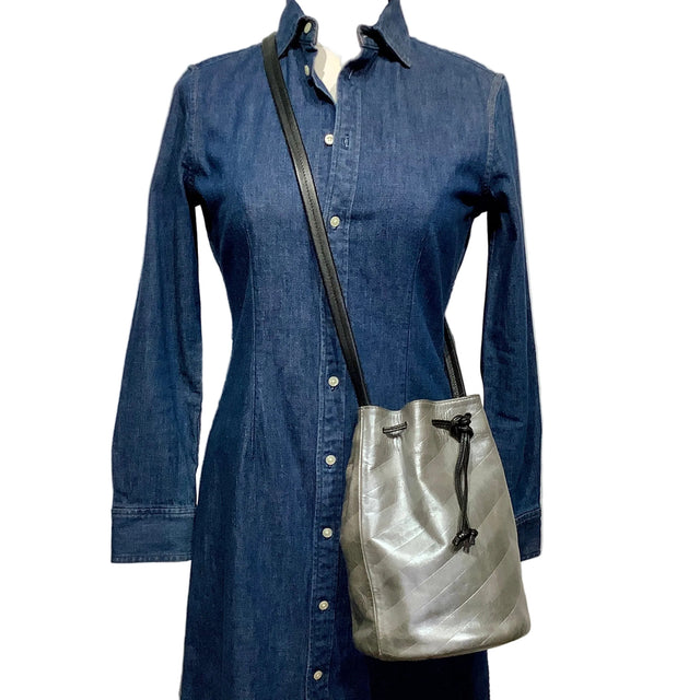 Silver Leather Bucket Bag