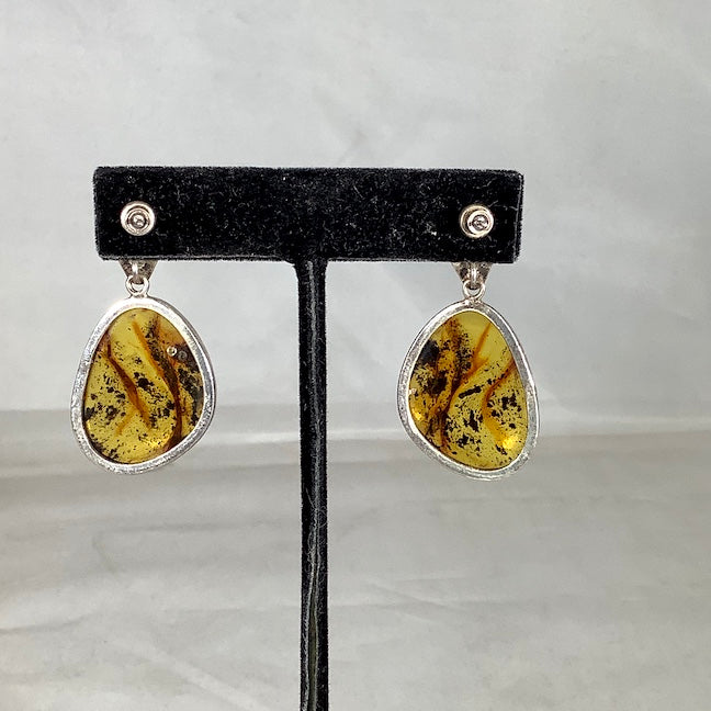 Amber and Sterling Silver Earrings