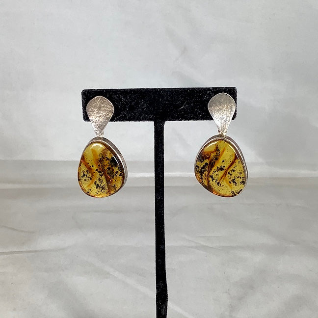 Amber and Sterling Silver Earrings