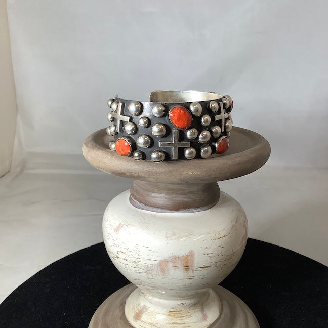 Ronnie Willie Sterling Silver and Coral Cuff