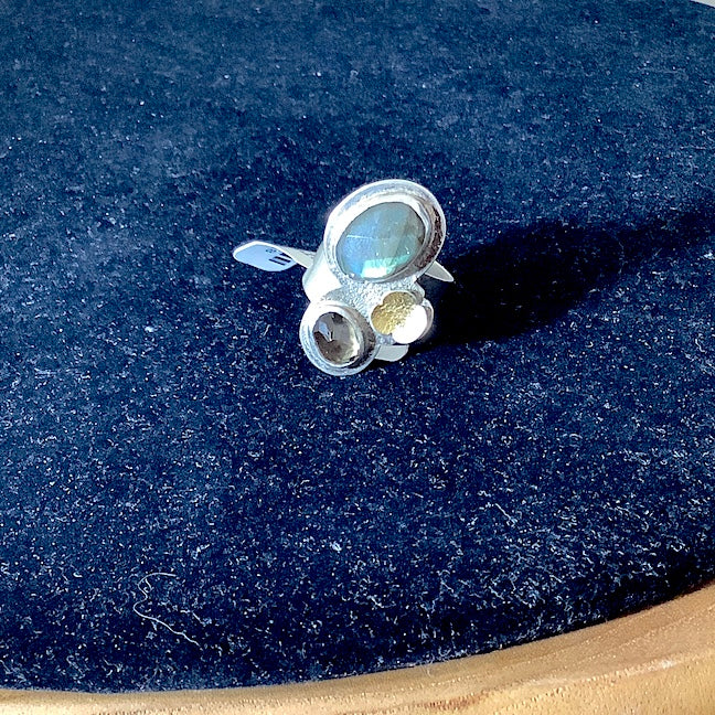 Adjustable Labradorite and Quartz Ring