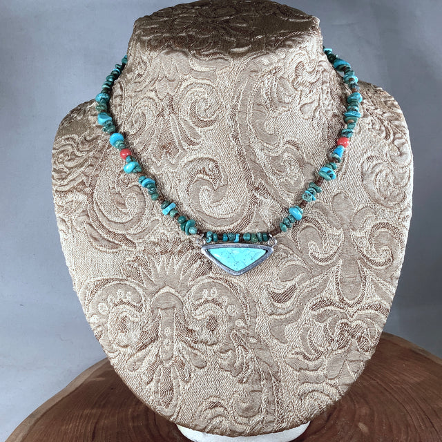 Turquoise Pendant and Beaded Necklace